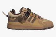 Adidas Forum Buckle Low x Bad Bunny Café sneaker in brown and tan, side profile view. - SKU GW0264