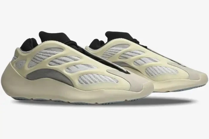 Adidas Yeezy 700 V3 Azael sneakers in cream and grey, shown from a side profile perspective. - SKU FW4980