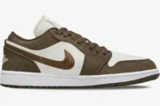 Air Jordan 1 Low SE Light Olive sneaker in a side profile view featuring canvas overlays and an embroidered swoosh. - SKU DV0426-301