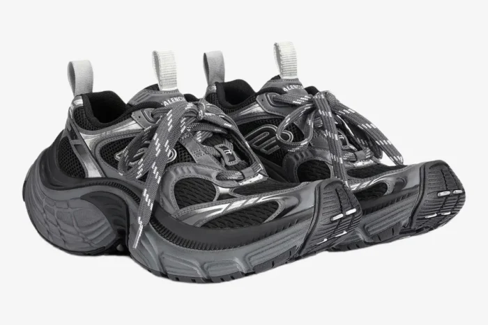 Balenciaga 10XL sneakers in grey, black, and silver, shown from a three-quarter side angle. - SKU 815859W2MV21012