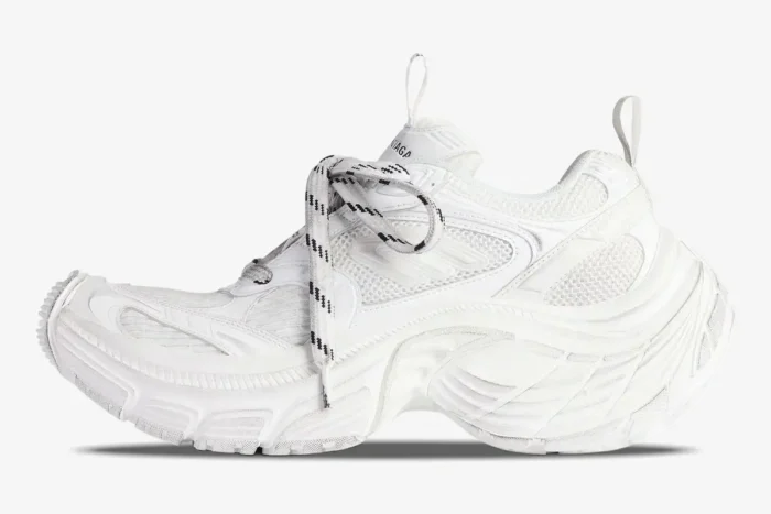 Side view of white Balenciaga 6XL oversized sneaker with chunky sculpted sole and patterned laces. - SKU 815853W2MV29000