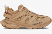 Side profile of Balenciaga Track beige multi-layered sneakers with mesh panels and chunky soles. - SKU 542023W2LA19870