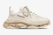 Balenciaga Triple S Clear Sole Sneaker in off-white, side profile view showing chunky layered sole. - SKU 541624W2FB19005