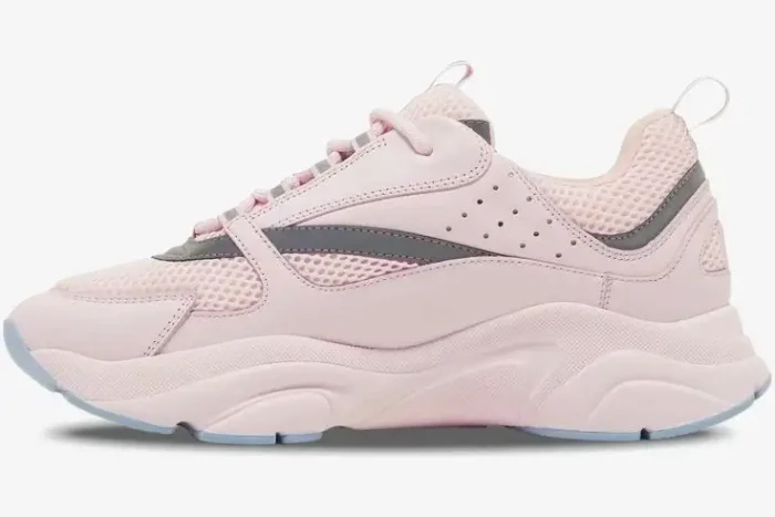 Dior B22 sneaker in light pink and grey, shown from a side profile view. - SKU 3SN231ZRY_H400