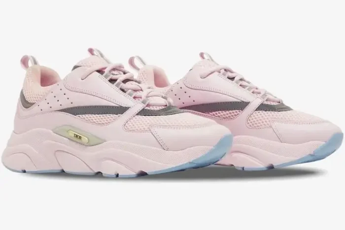 Dior B22 Light Pink and Grey chunky sneakers, three-quarter side view on a white background. - SKU 3SN231ZRY_H400