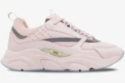 Side profile of a Dior B22 sneaker in pink technical mesh with silver accents and a chunky sole. - SKU 3SN231ZRY_H400