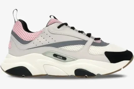 Dior B22 sneaker in white, grey, pale pink, and black, shown from a side profile view. - SKU 3SN231YKB_H069