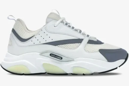 Side profile of Dior B22 White Silver luxury technical sneaker with mesh and leather panels. - SKU 3SN231YJG_H000