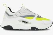 Side profile of Dior B22 'White Yellow' technical mesh and leather sneaker with a chunky white sole. - SKU 3SN231YKA_H061
