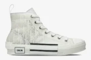 Dior B23 High-top sneaker in transparent white with raised Oblique pattern, side profile view. - SKU 3SH129ZOO_H060