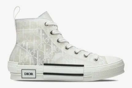 Dior B23 High-top sneaker in transparent white with raised Oblique pattern, side profile view. - SKU 3SH129ZOO_H060