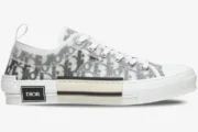 Side view of Dior B23 Low Top sneakers in white and grey Oblique canvas with transparent paneling. - SKU 3SN249YJP_H069