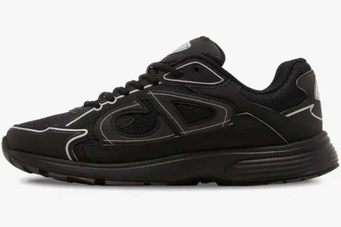 Profile view of a black Dior B30 Countdown sneaker in mesh and technical fabric. - SKU 3SN279ZRF_H900