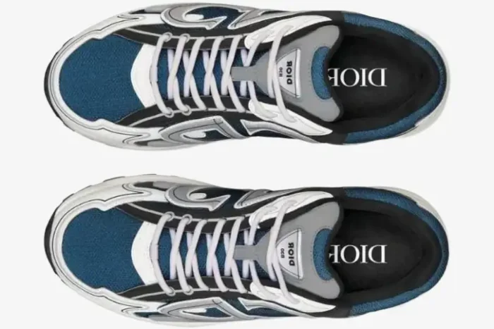 Top-down view of Dior B30 Mesh and Technical Fabric Sneakers in blue, grey, and white. - SKU 3SN249YXE_H561