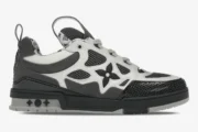 Louis Vuitton LV Skate Sneaker in grey, white, and black, shown from a side profile view. - SKU 1AC52K