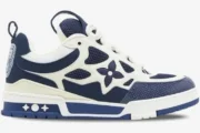 Louis Vuitton LV Skate Sneaker in Marine White, side profile view showing mesh and leather details. - SKU 1AARRL