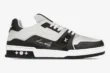 Louis Vuitton Trainer Sneaker Low #54 in black and white, side profile view on a white background. - SKU 1A9AD4