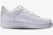 Nike Air Force 1 Low x Supreme White sneaker shown from a side profile view with an all-white leather finish. - SKU CU9225-100