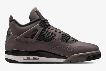 Side profile view of the Air Jordan 4 Retro sneaker in Cave Stone and Black colorway. - SKU  FV5029-200