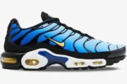 Nike Air Max Plus TN Hyper Blue OG Retro sneaker side profile with blue gradient and yellow swoosh. - SKU DX0755-001