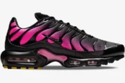 Nike Air Max Plus TN sneaker in pink and black gradient, side profile view with visible Air units. - SKU DM0032-020