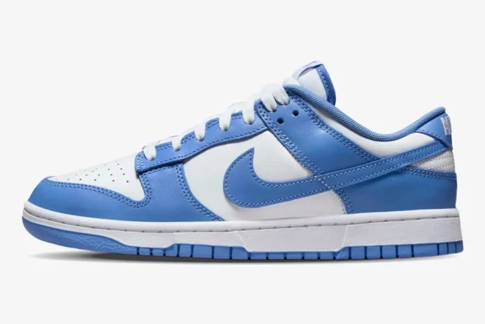 Nike Dunk Low Coast Retro Women's sneaker in light blue and white, side profile view. - SKU DD1503-102