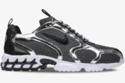 Nike Air Zoom Spiridon Cage 2 x Stussy Pure Platinum sneaker in silver and black, side view. - SKU CU1854-001