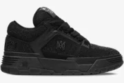 Amiri MA-1 black rhinestone sneakers in a side profile view with crystal embellishments. - SKU AMFOSR1038-001
