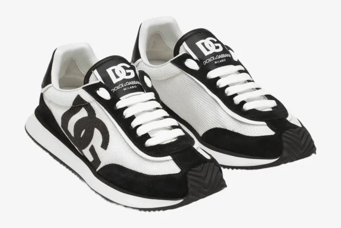 Dolce & Gabbana Cushion Sneakers in black and white, three-quarter view. - SKU CK2288A53558I050