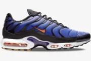 Nike Air Max Plus TN Voltage Purple sneaker in a side profile view with orange accents. - SKU BQ4629-002