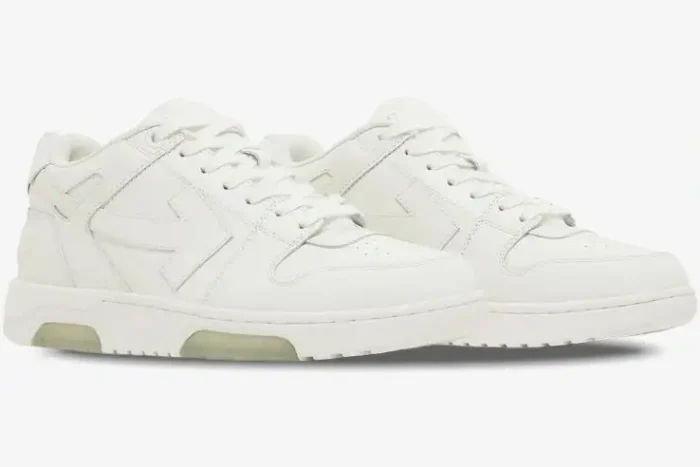 Off-White Out Of Office white leather sneakers, side three-quarter view. - SKU OMIA189C99LEA006-0100