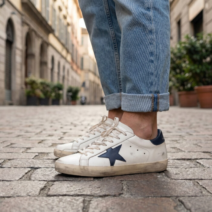 Golden Goose Superstar 'Beige Night Blue' Distressed Sneakers [Lifestyle AI]