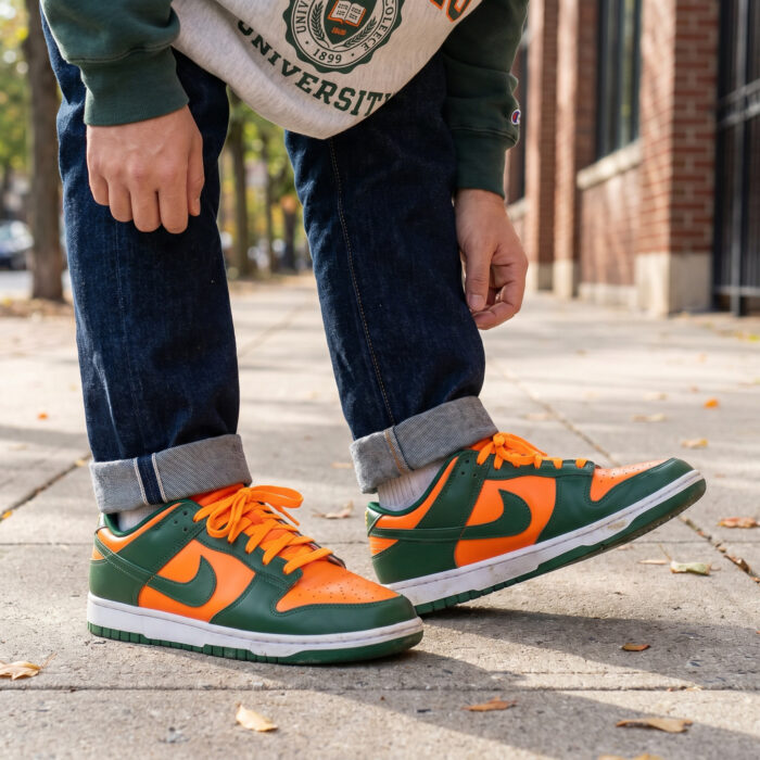 Nike Dunk Low Miami Hurricanes Team Orange and Gorge Green [Lifestyle AI]