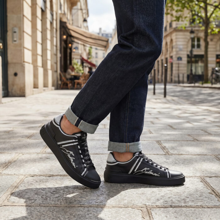 Balmain B-Court Printed Calfskin Trainer - Black/White [Lifestyle AI]
