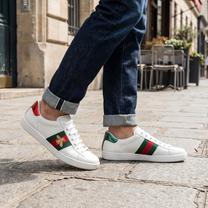 Gucci Ace Embroidered Bee White Leather Sneakers [Lifestyle AI]