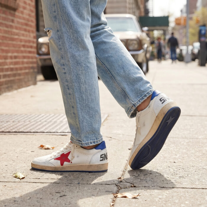 Golden Goose BallStar Distressed Leather White Blue Red [Lifestyle AI]