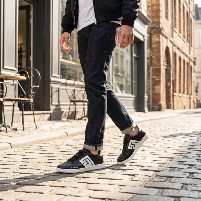 Balmain Calfskin Swan Trainers Black White [Lifestyle AI]