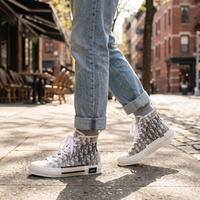 Dior B23 High Top in White and Grey Oblique Canvas [Lifestyle AI]