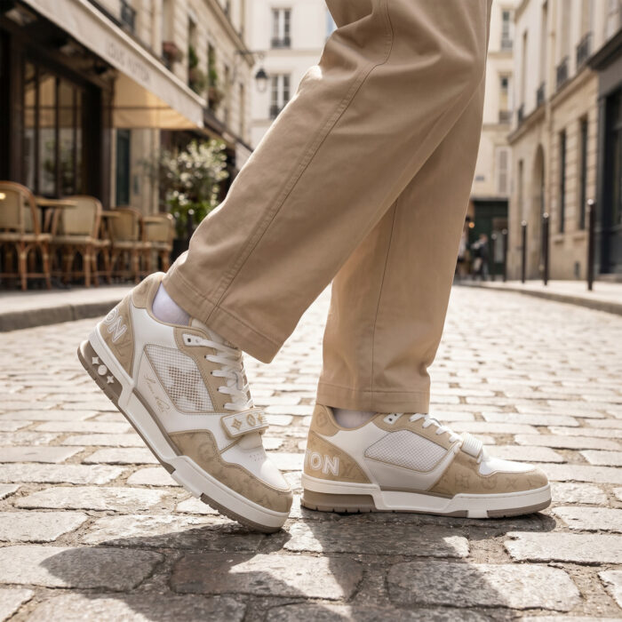 Louis Vuitton Trainer Sneaker Beige Monogram Denim Velcro Strap [Lifestyle AI]