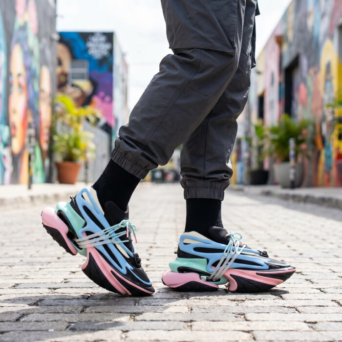 Balmain Unicorn Low Top Neoprene & Leather Blue Pink Green [Lifestyle AI]