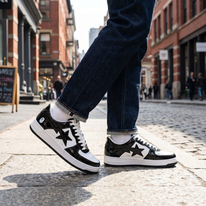 A Bathing Ape Bape Sta Low Black White Patent Leather [Lifestyle AI]