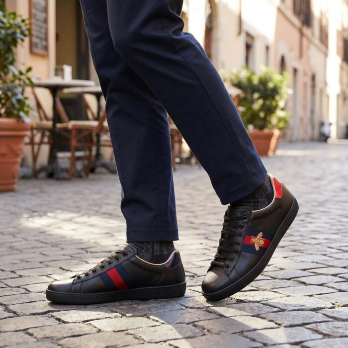 Gucci Ace Bee Black Leather Sneakers [Lifestyle AI]