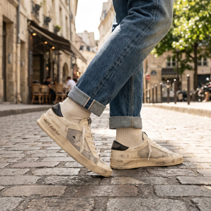 Golden Goose Stardan White Leather and Mesh Distressed [Lifestyle AI]