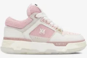 Amiri MA-1 Women's Sneaker in Pink Alabaster White, side profile view showing mesh and leather details. - SKU AWFOSR1080-628