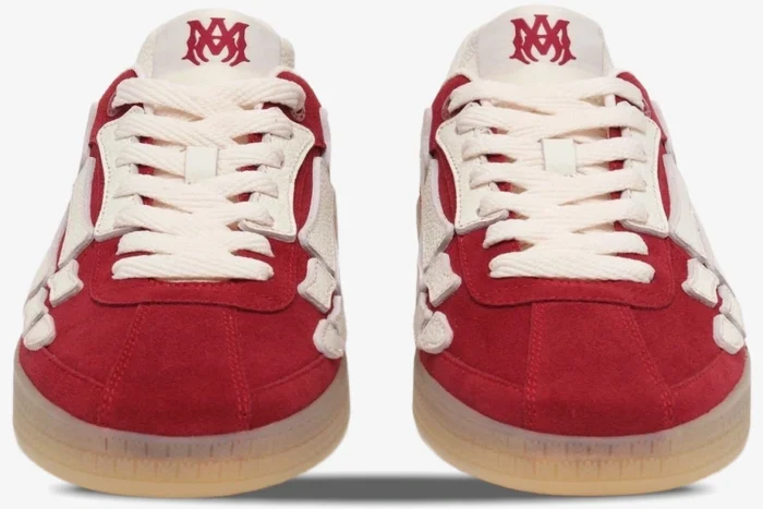 Amiri Pacific Skeleton Bone sneakers in red and white, front view showing bone overlays. - SKU AMFOSR1135-644