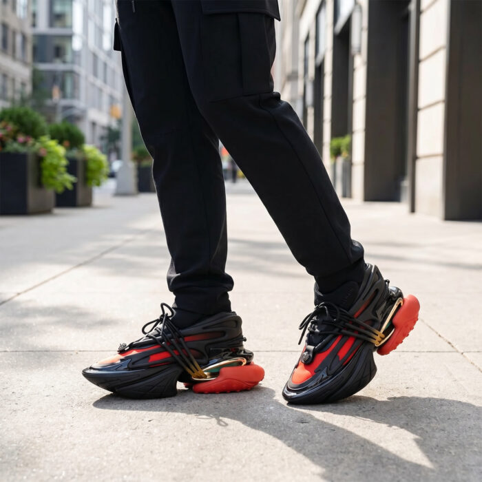 Balmain Unicorn Low Top Neoprene & Leather Black Red [Lifestyle AI]