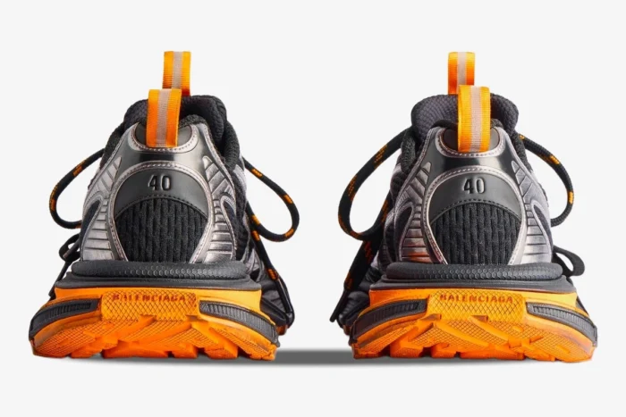 Rear view of Balenciaga 3XL sneakers in orange and grey mesh with size 40 on the heel. - SKU 734734W3XL31178