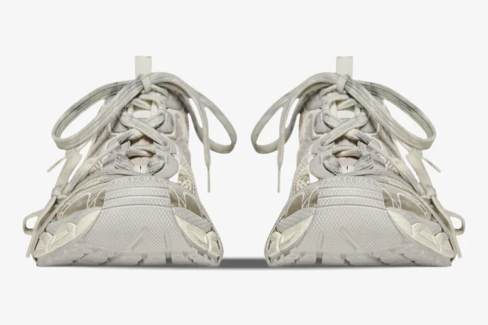 Front view of Balenciaga 3XL sneakers in reflective distressed mesh and polyurethane beige. - SKU 734734W3XL49191