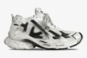 Balenciaga Runner Gradient Sneaker in white and black, side profile view with distressed finish. - SKU 677403W3RB19010