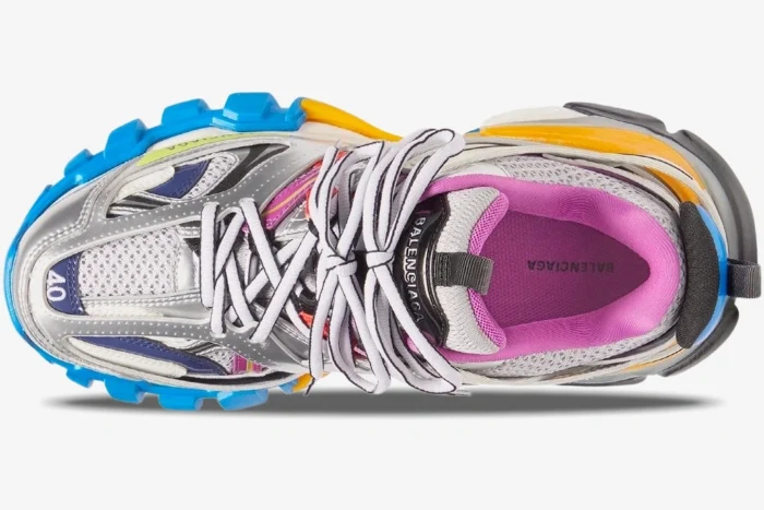 Top-down view of Balenciaga Track Leather Free white silver multi-colored sneaker. - SKU 542023W2FSA8123